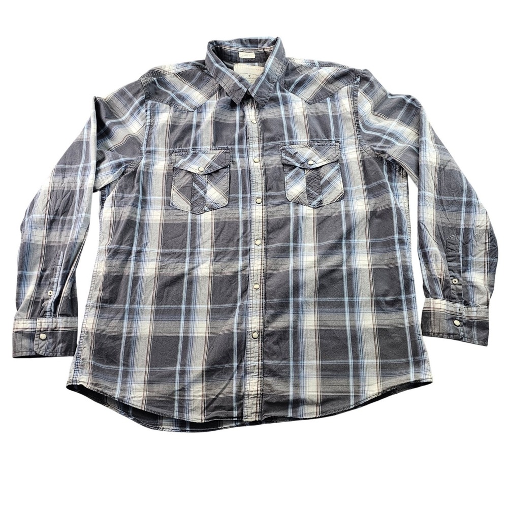 American‎ Eagle Western Shirt Mens 2XL Multi-Plaid Vintage Fit Collar Pearl Snap